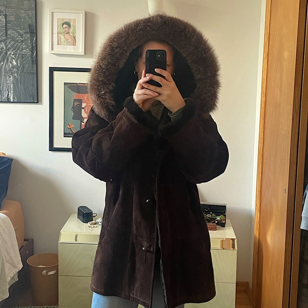 Deliciously Soft, Vintage Saks Fifth Brown Suede Coat with Fur Collar